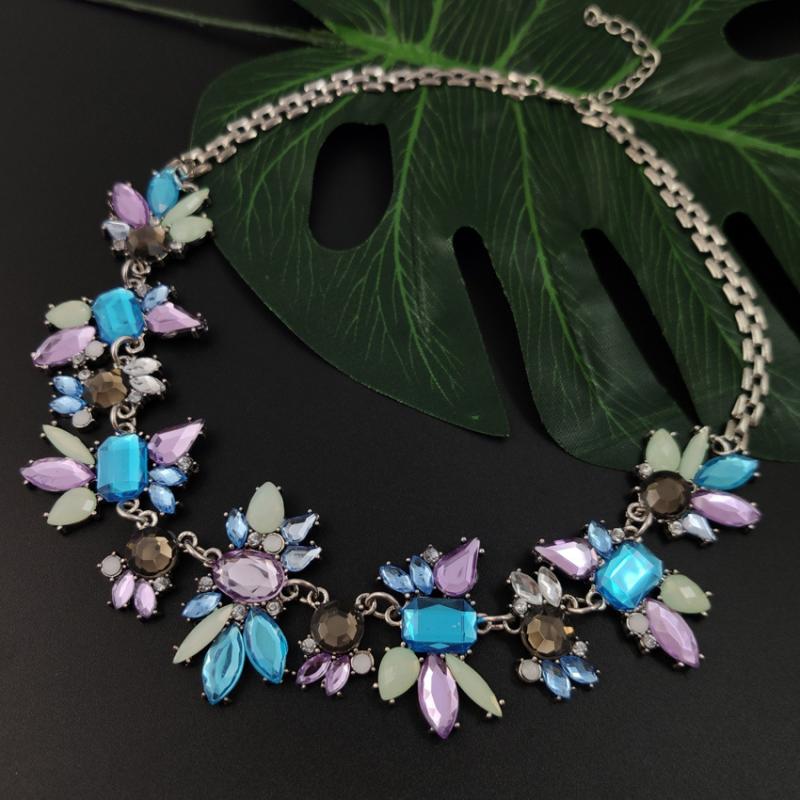 Blauw Roze Rhinestone Kettingen Hanger Boho Verklaring Ketting Goud Kleur Vintage Hanger Lady Dress Choker Ketting
