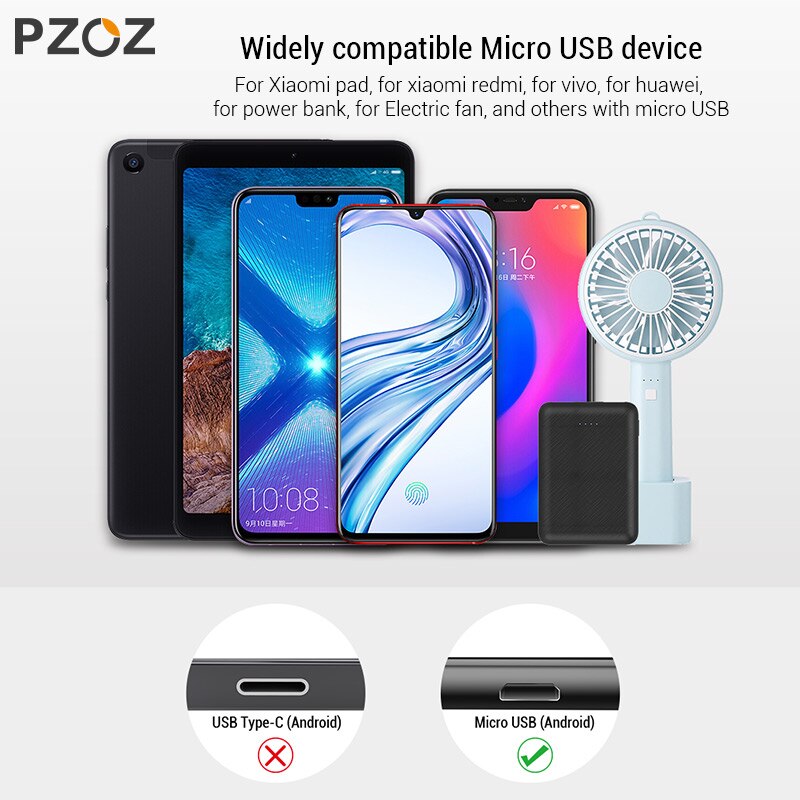 Pzoz cabo micro usb 3a, cabo de carregamento rápido para samsung huawei xiaomi redmi, honor, lg, dados android, carregador de celular microusb cabo de fio