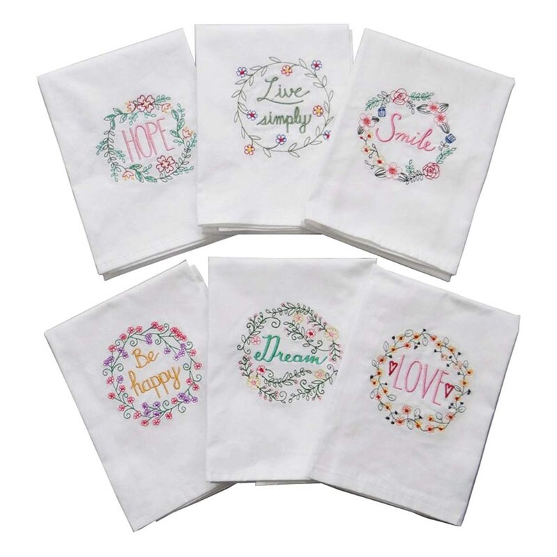 , de tela bordada PARA CENA servilleta, Lino de mesa de estilo de algodón con bordado de flores, vajilla de cocina, toalla de té para boda: Default Title