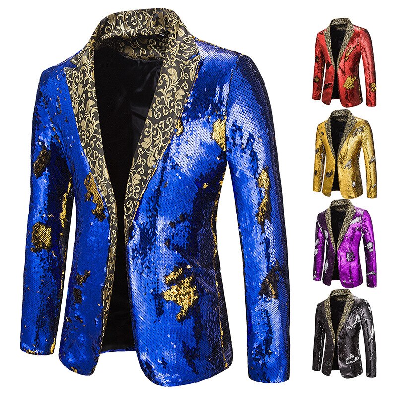 Men's Sequin Suit Jacket - Single Breasted - Full Sleeve - Notched Collar - Stage Performance