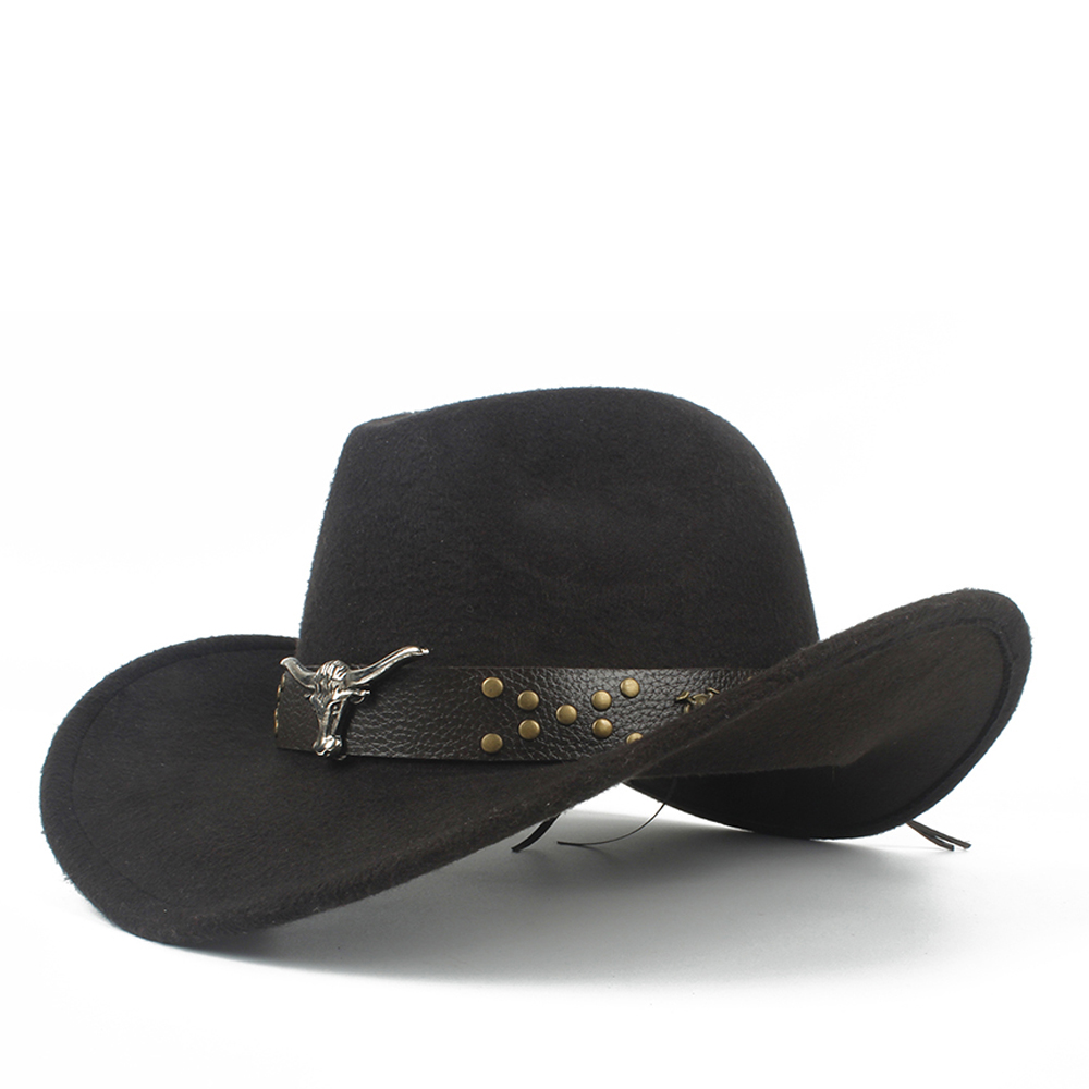 Steampunk Child Kids Wool Hollow Western Cowboy Hat boy girl Outblack Sombrero Hombre Jazz Cap Size 52-54