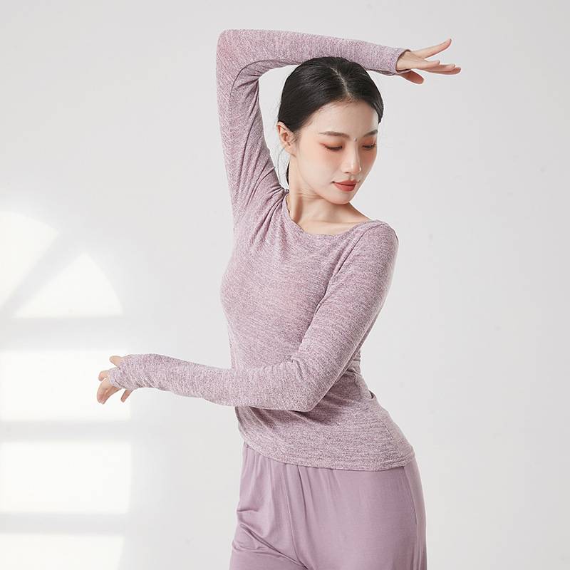 Dansen Praktijk Kleding Voor Vrouwen Folk Stijl Body Rijm Yoga Top Lange Mouw Duim Vinger Gat T-shirt Slim Moderne volwassenen 2XL