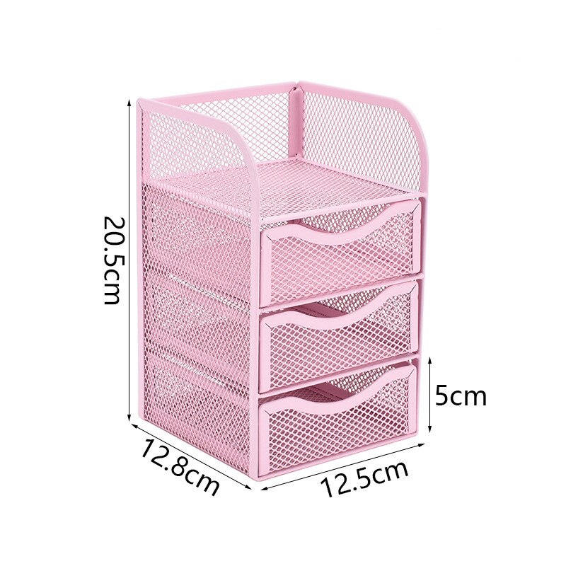 Drawer Storage Box Sundries Rack Metal Note Box Office Stationery Three-layer Grid Multifunctional Magazine Storage Rack: pink