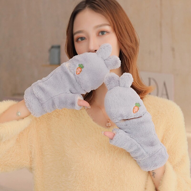 Niedlichen Kaninchen freundlicher kippen Handschuhe Plüsch Finger Handschuhe Berührt Bildschirm Flauschigen Mädchen Handschuhe Winter Warme Handschuhe Weiche Verdicken