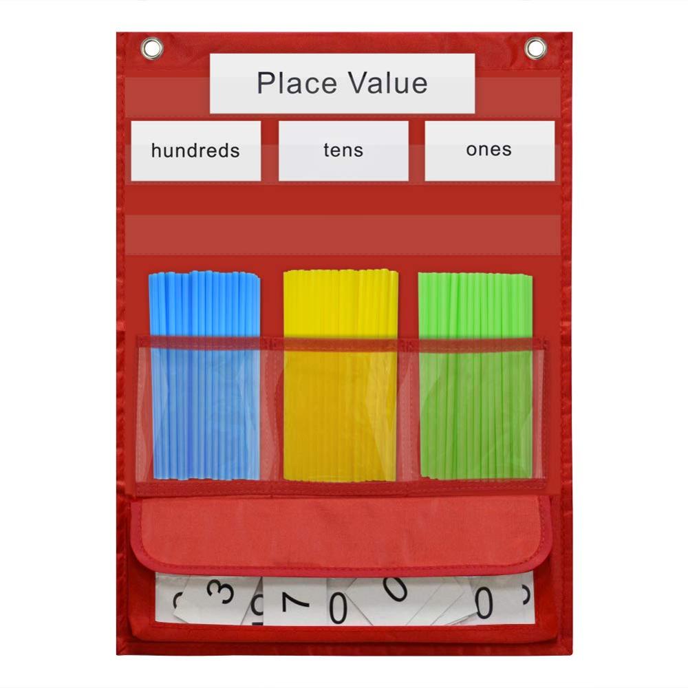 Godery Counting Caddie and Place Value Pocket Chart for Classroom Home Let's Count, Red