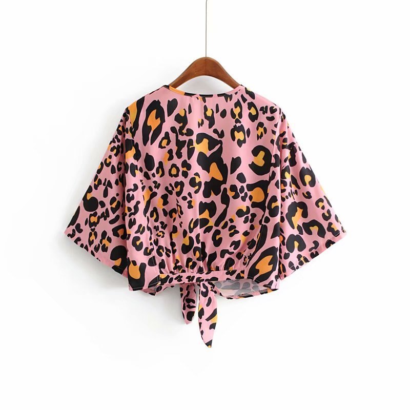 YY189-38 Roze Luipaard rits boog herfst hennep overhemd