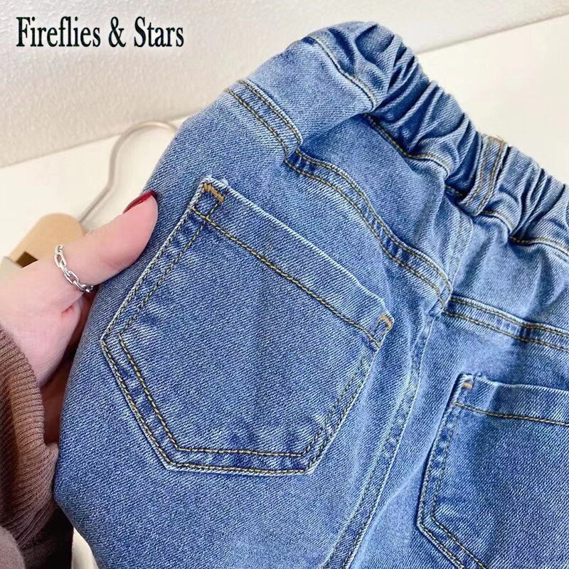 Primavera autunno ragazze pantaloni di jeans pantaloni svasati per bambini pantaloni per bambini pantaloni per bambini moda 3D maglia farfalla Patch da 2 a 8 anni