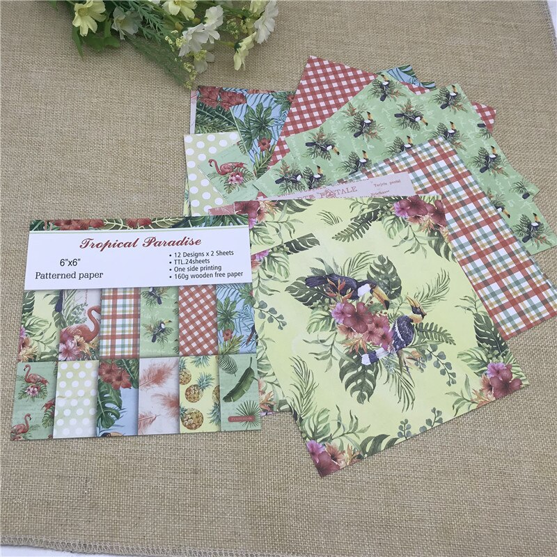 24 sheet 6"X6"Tropical Paradise of flower patterned paper Scrapbooking paper pack handmade craft paper craft Background pad