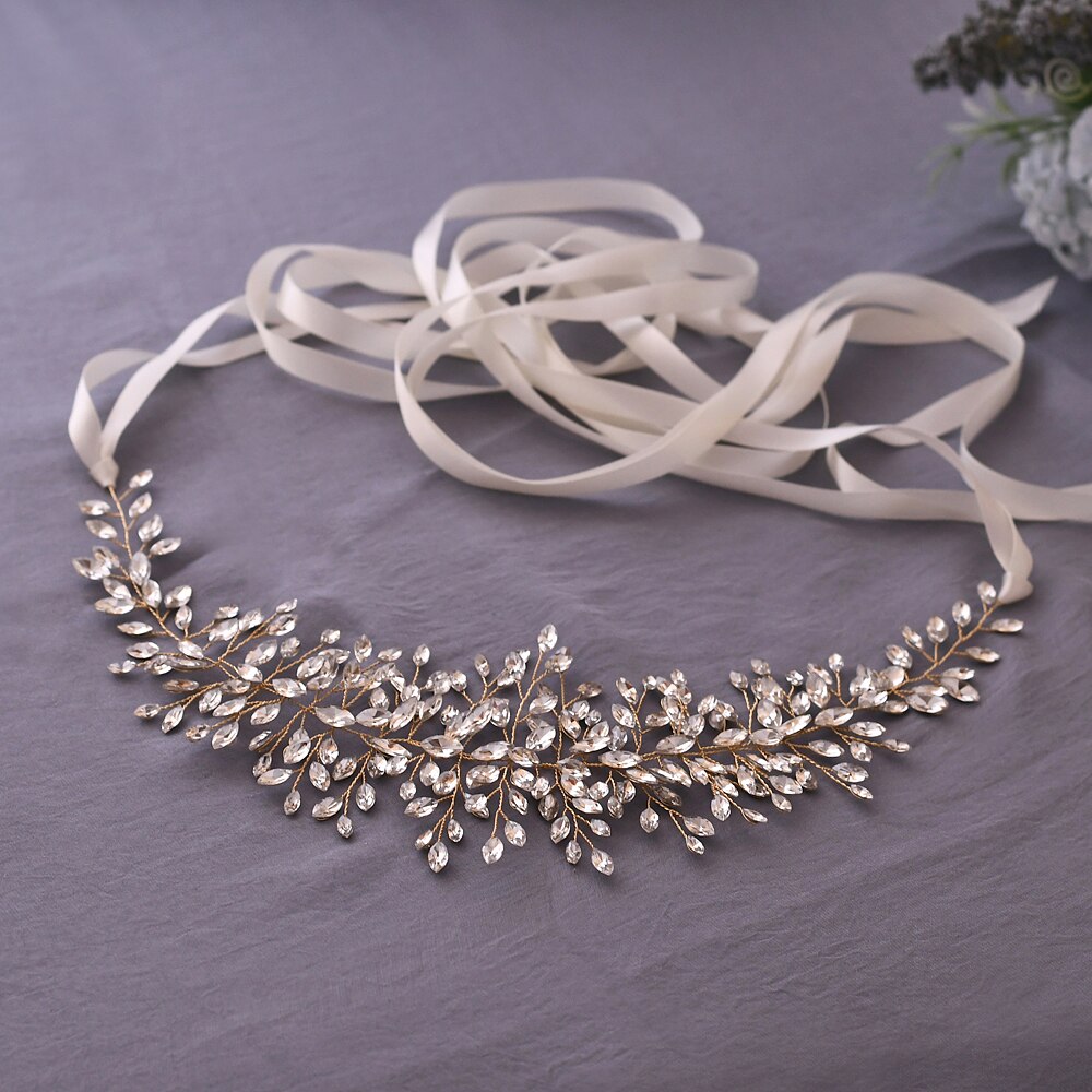 YouLaPan SH237-G złoty pas ślubny z kryształ górski moda koralik pas cienki szarfa pasek zachodnie pasy aplikacja ślubna szarfa pasek: poza-biały