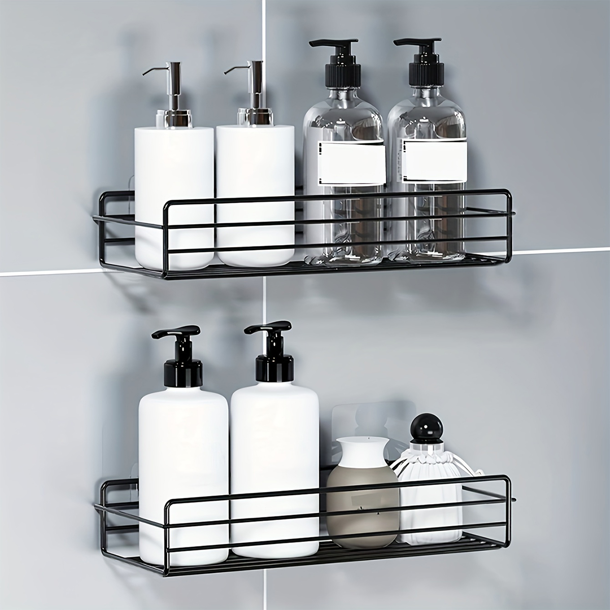 1Pc Badkamer Opbergrek Keuken Organisator Plank Zwarte Planken Hoekframe Ijzeren Douche Punch Gratis Gemonteerd Caddy Rack