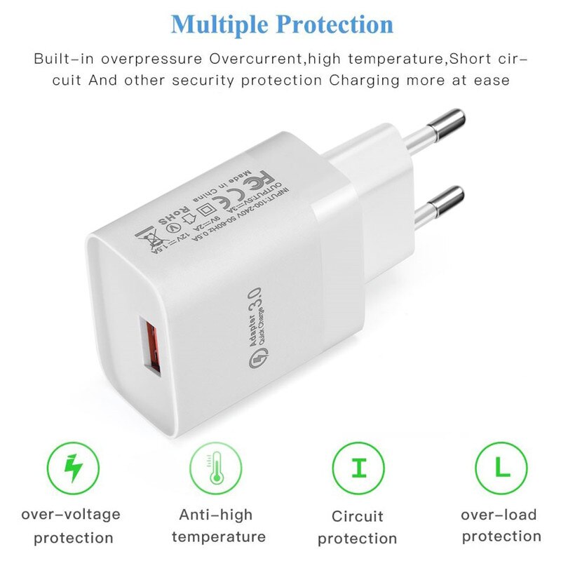 Cargador USB QC 3,0 de 18W, adaptador de carga rápida de teléfono para Realme, C21, Samsung, Xiaomi 11 Lite
