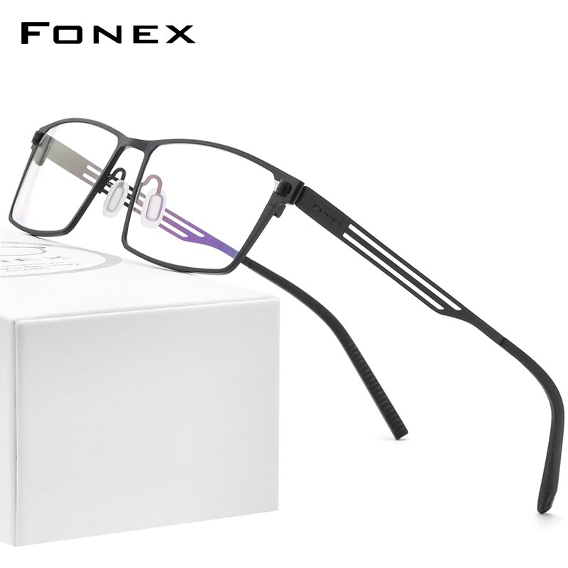 FONEX-monture de lunettes en titane pur pour hommes et femmes, monture carrée, monture de lunettes, pour myopie optique sans vis, nouvelle recette: Black