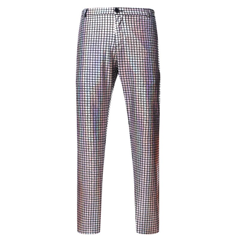 Shenrun Men Pants Cool Gold Stamping Casual Trousers Glossy Night Club Hip Hop Costume Stage Dress Ball Singer Prom: Silver / M
