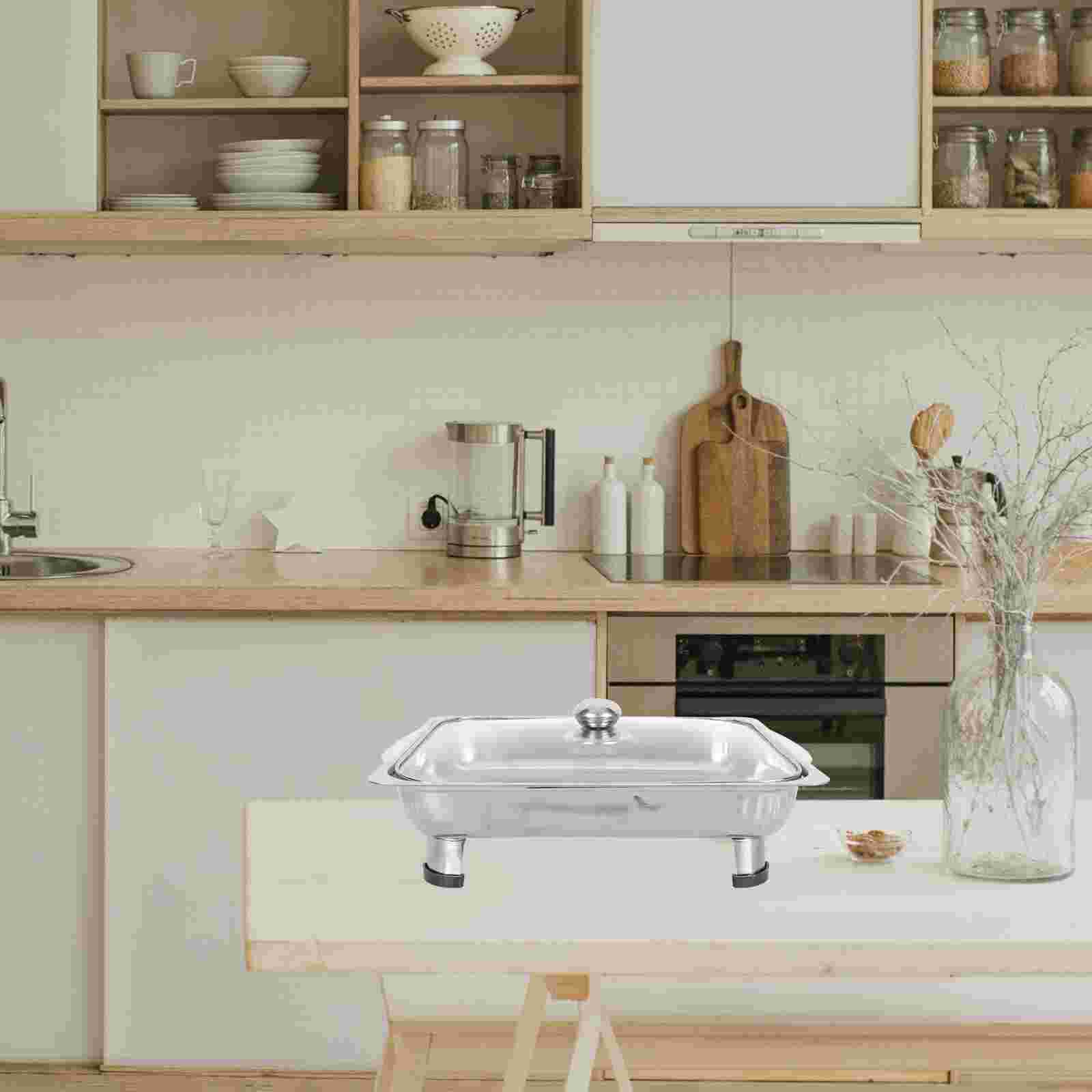 Covered Buffet Tray Stainless Steel Buffet Serving Tray Rectangular Canteen Tray Large Capacity Tray