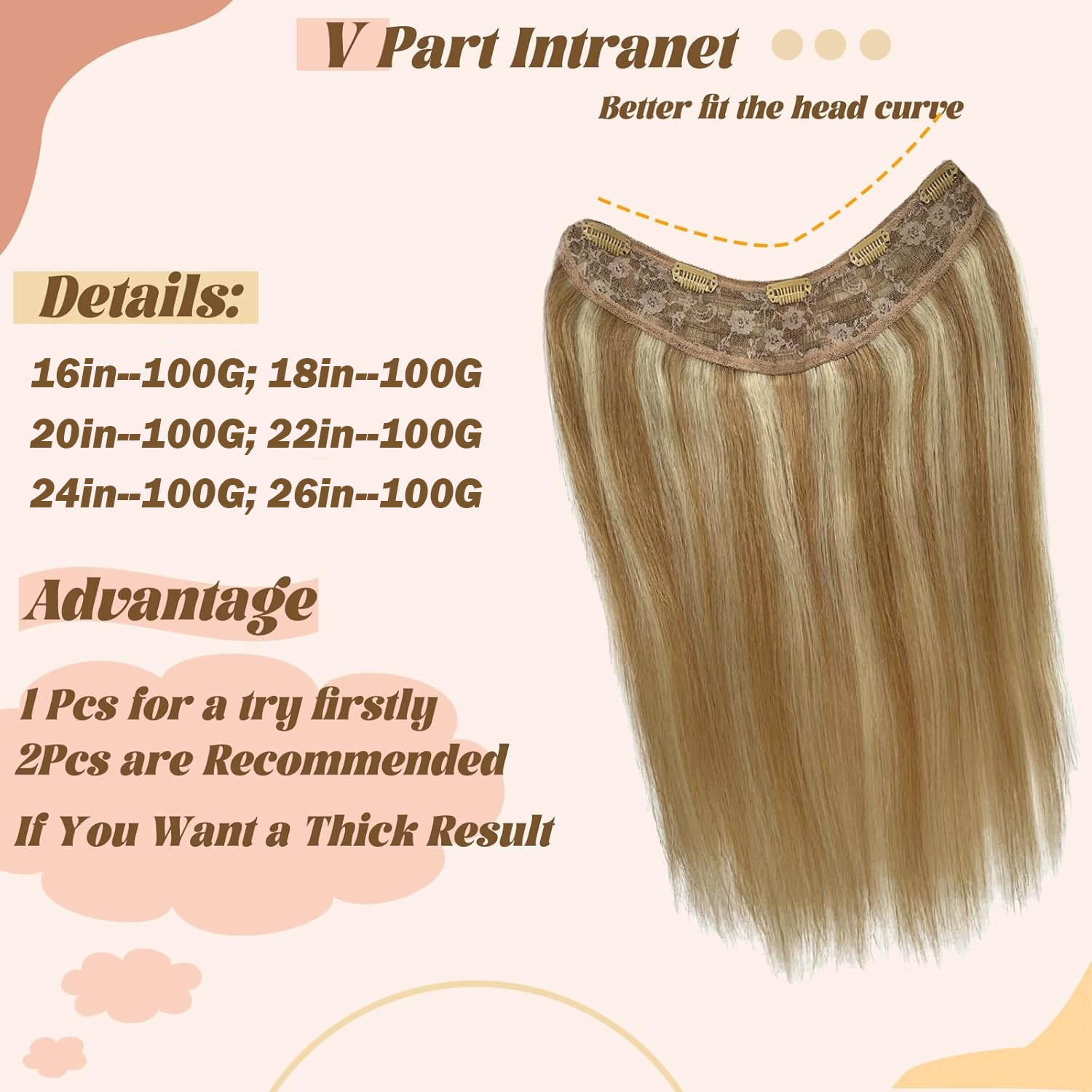 Resalte # 8/613 Clip recto en extensiones de cabello 100% cabello humano una pieza 5 Clips en extensiones de cabello humano 100 g/set cabeza completa
