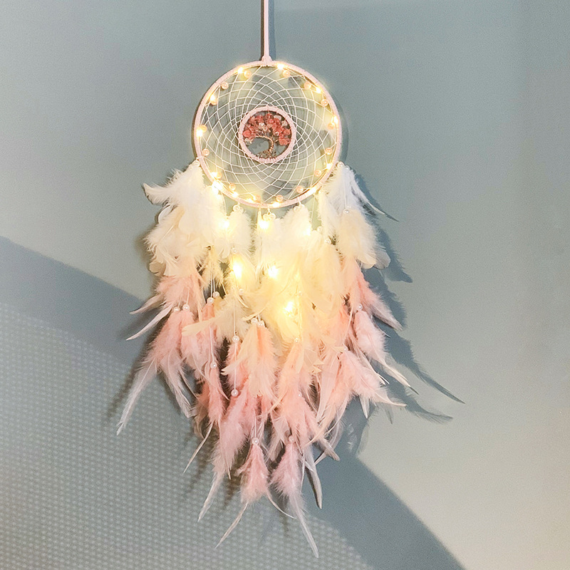 Moderne Stijl Handgemaakte Weave Dromen Catcher Pendantcolorful Stenen Tree Of Life Dreamcatcher Decor Opknoping Meisje Room Decor: Y with light