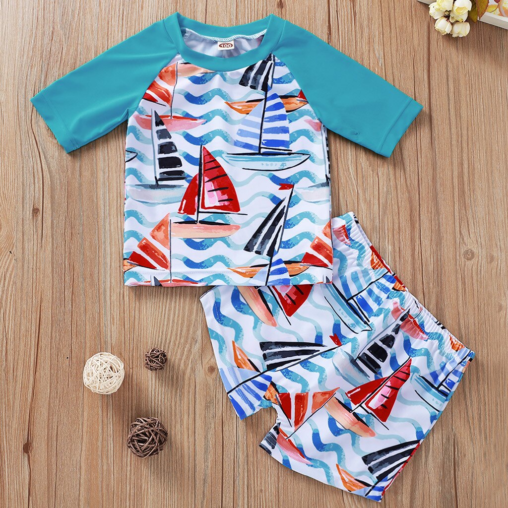 Summer Toddler Kids Boys Swimwear Letter Tops +Short Beach Bathing Outfits Set Clothes Two-Piece Swimming Suits