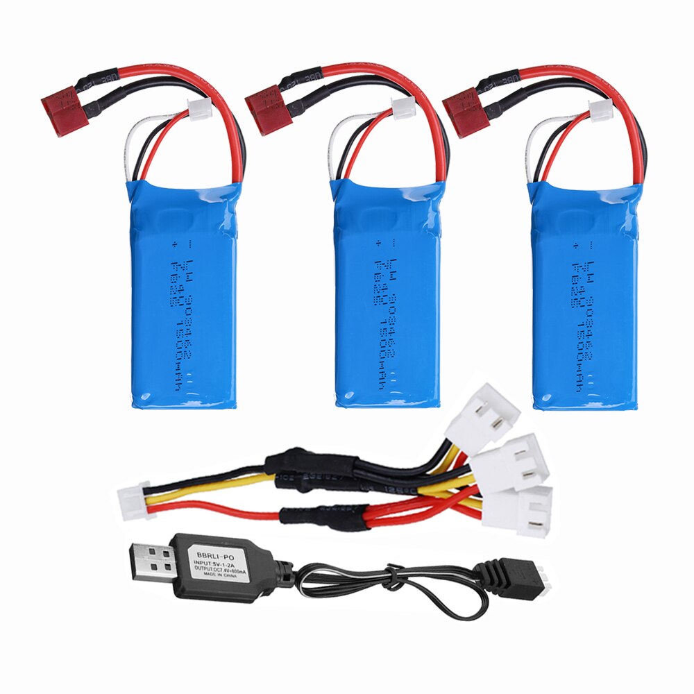 Mise à niveau de 7.4v batteries lipo 1500 2s pour wltoys  a959-b  a969-b  a979-b  k929b rc desert truck car, pièces de rechange et chargeur: 3 clés usb 3 en 1