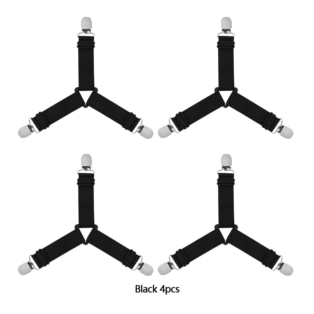 1/4Pcs Grippers Suspender Cord Clasps Adjustable Elastic Mattress Cover Adjustable Bed Sheet Fastener Strap Home Organize Gadget: Black 4pcs