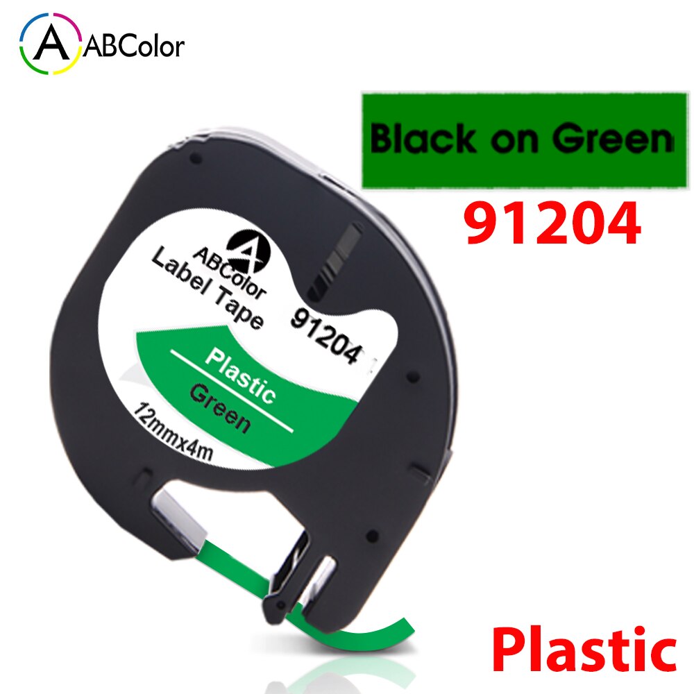 1Pcs 91202 Compatible for Dymo LetraTag Label Tape 91222 91332 Black on Yellow LT 91202 For Dymo LT100H QX-50 2000 Label Maker: 91204 Green