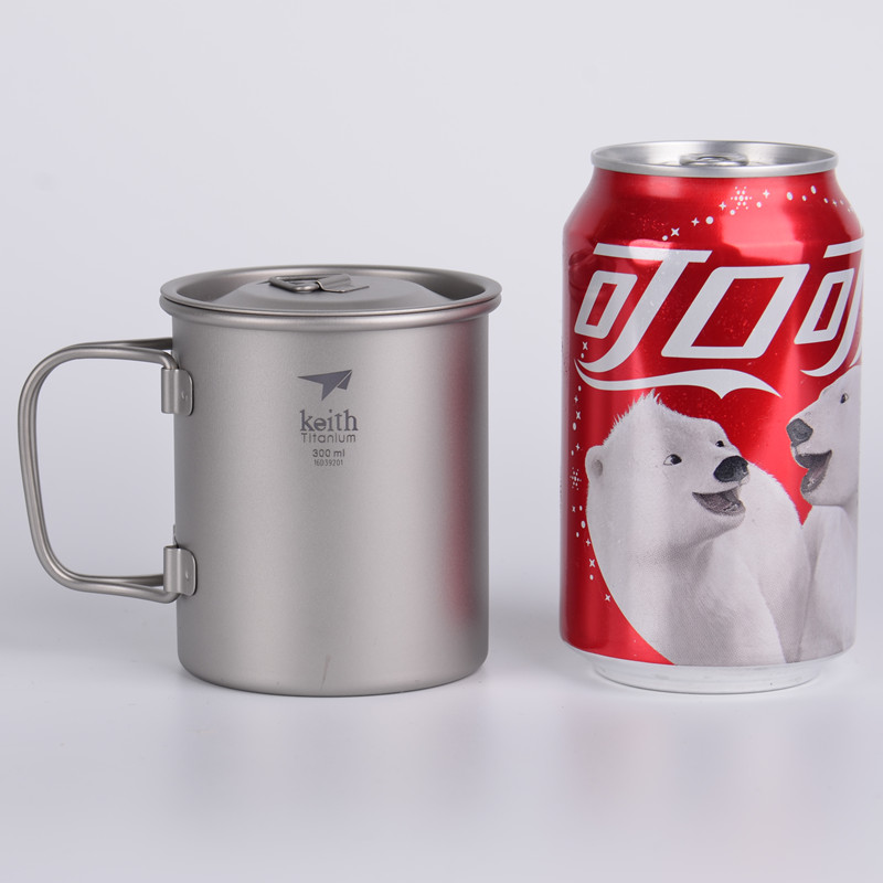 Keith draussen Titan Wasser Becher Mit Klapp Griffe Titan Deckel Getränk Camping Tassen Ultraleicht Reise Becher 220 ml-900 ml: 300ml Ti3201