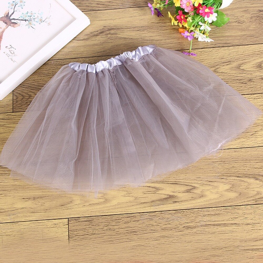 Tres capa Fluffy falda de traje corto para baile de medio-longitud de falda tutú de red de los niños etapa fábrica Tutu al por mayor: Gris
