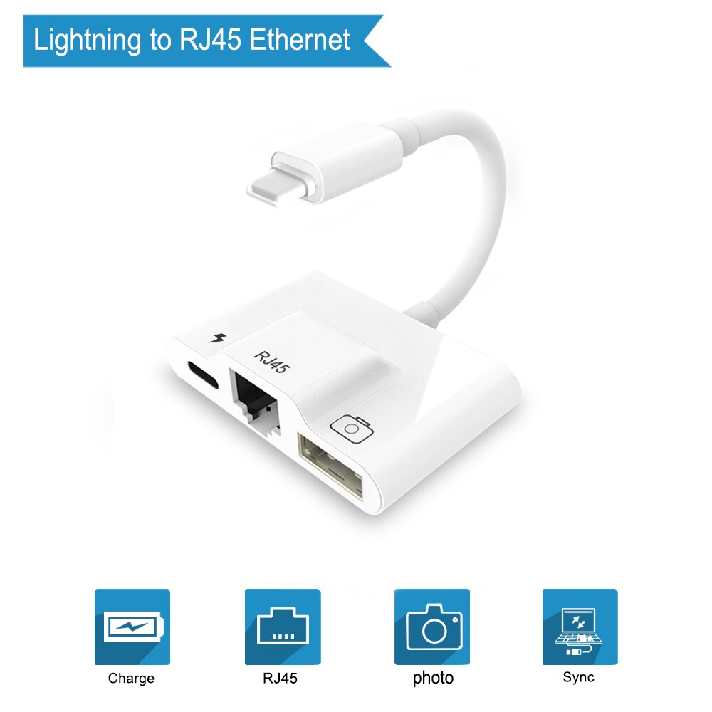 Adapter for Lightning to RJ45 Ethernet OTG Adapter LAN Wired Network with charge and USB 3 camera reader port for iPhone/iPad: RJ45 USB CHG