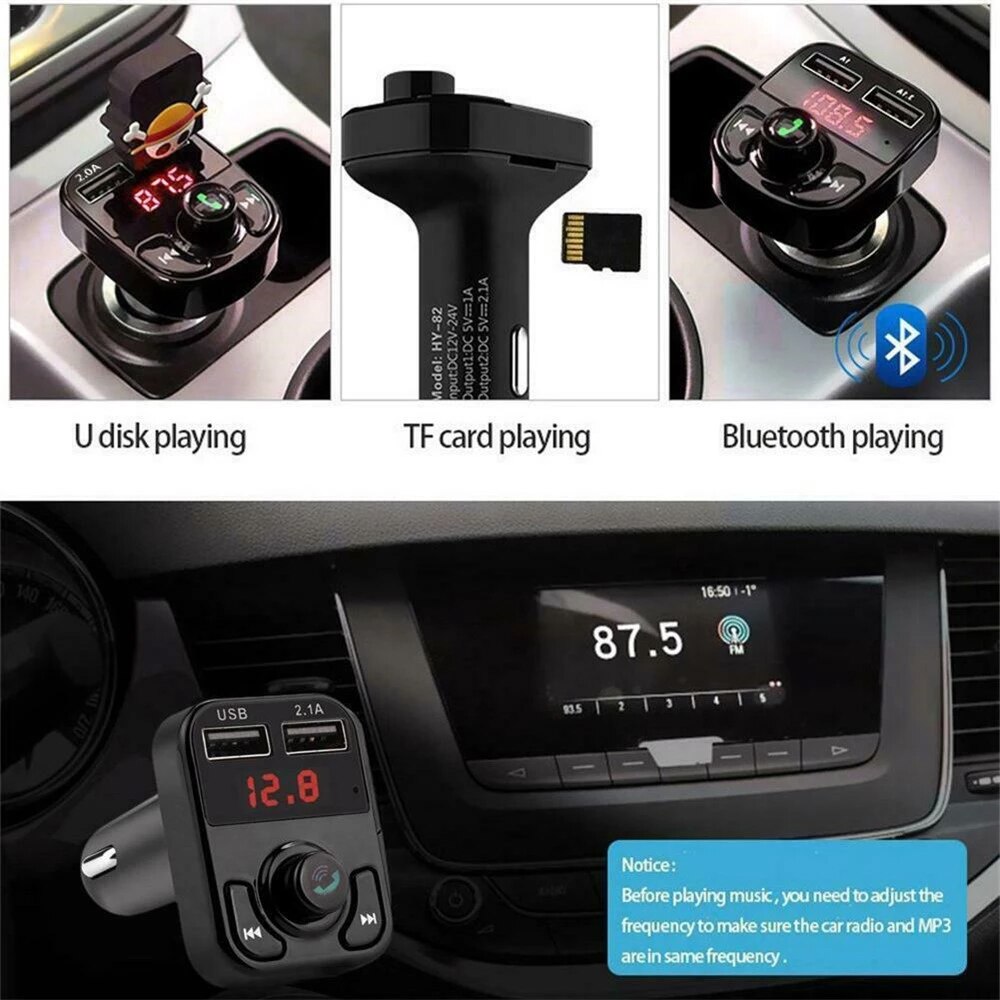 Transmetteur sans fil Bluetooth 5.0 FM pour voiture, mains libres, chargeur MP3, double affichage, lecteur équipé, double USB