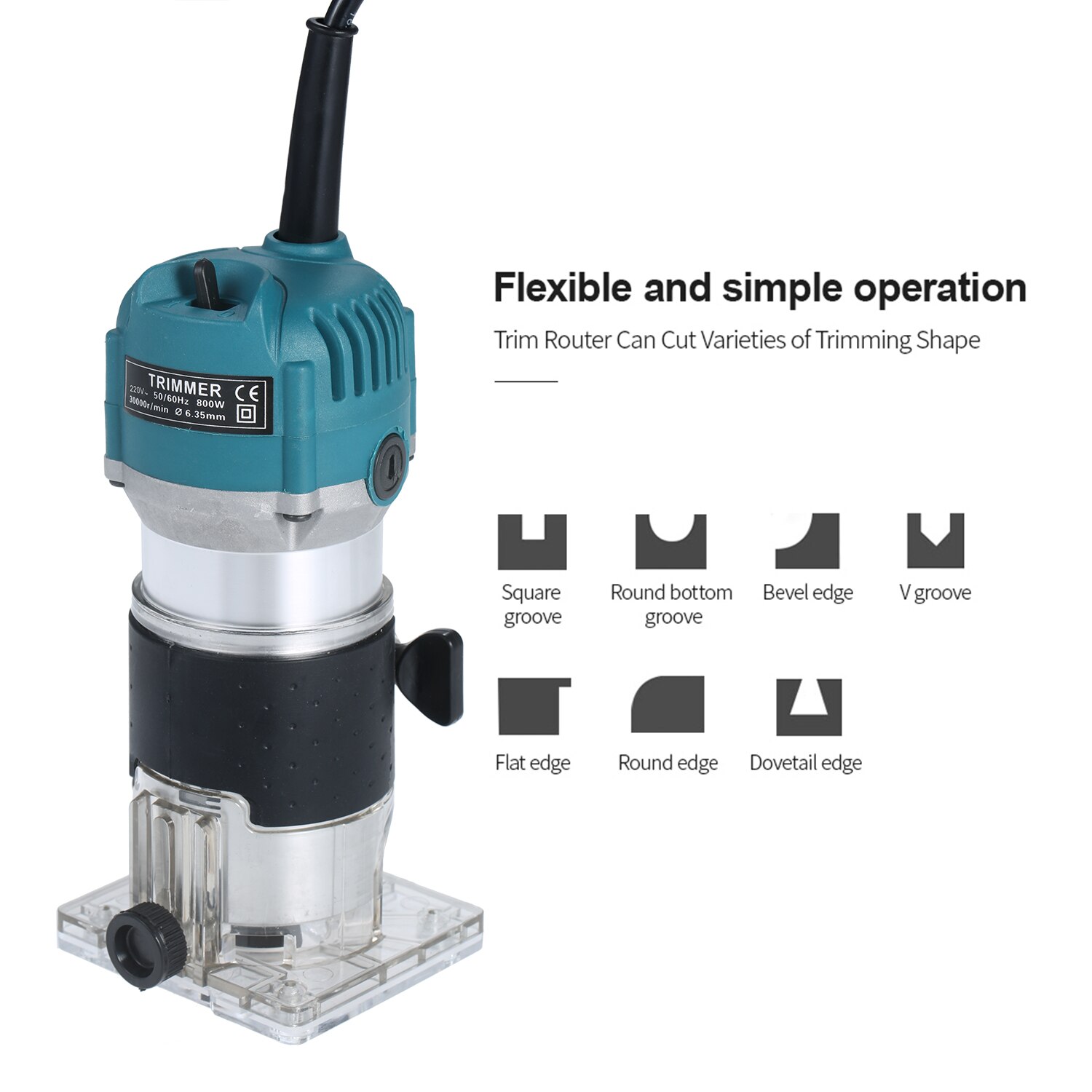 220V 800W Cordless Electric Trimmer Wood Hand Trimmer Engraving Slotting Trimming Carving Machine Router Wood for Woodworking