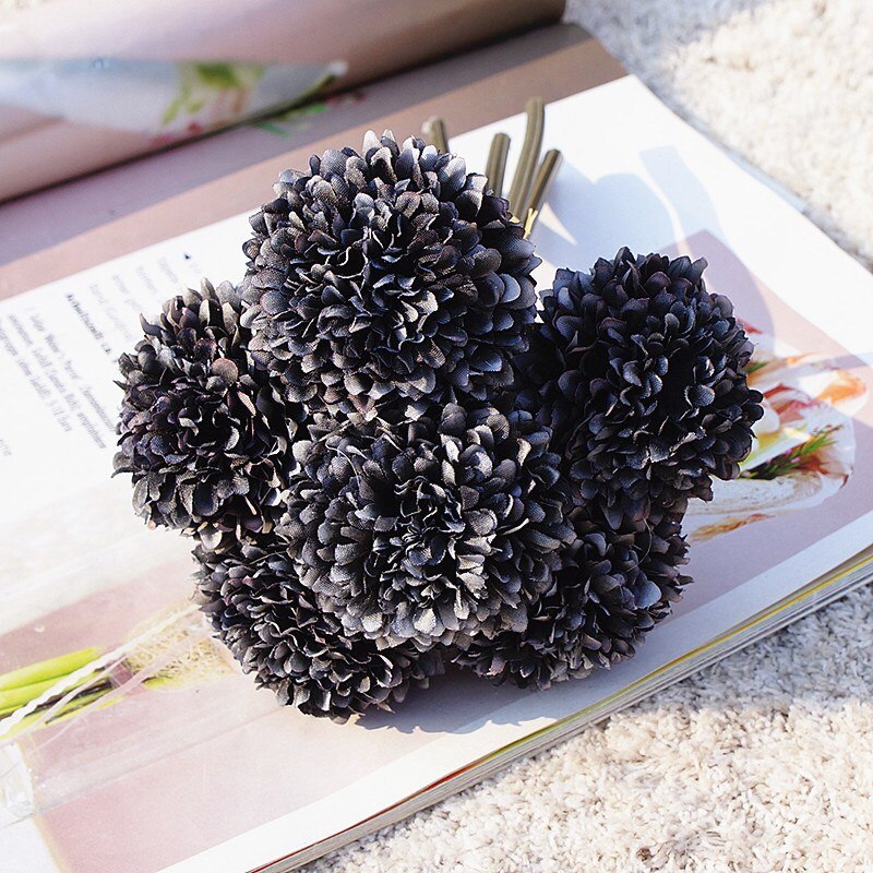 6 stykker  / 1 bunt silke nellike brude bukett bryllup hjem dekor kunstplanter dekorative blomster billig jul pompon: 7