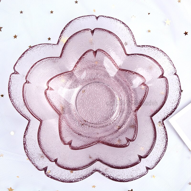 Japanese Cherry Blossom Plate Transparent Pink Glass Saucer Glass Salad Bowl Salad Bowl Set Dish Set