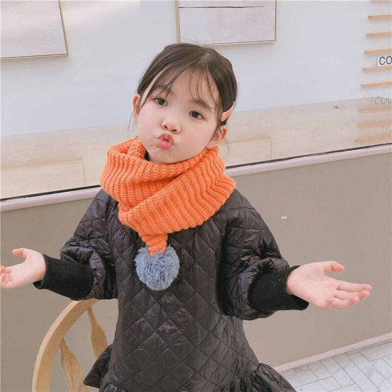 Verdikte gebreide kindersjaal effen kleur kruisstreep jongens en meisjes lange handdoek hangende bal winter warm baby haar nek