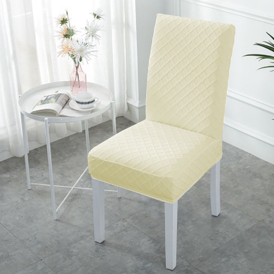 Housse de chaise élastique en tissu à Double couche | Couvre-chaise extensible pour la cuisine/mariage, housse de chaise en Spandex avec dossier pour salle à manger: milky / High-backed 52-60cm
