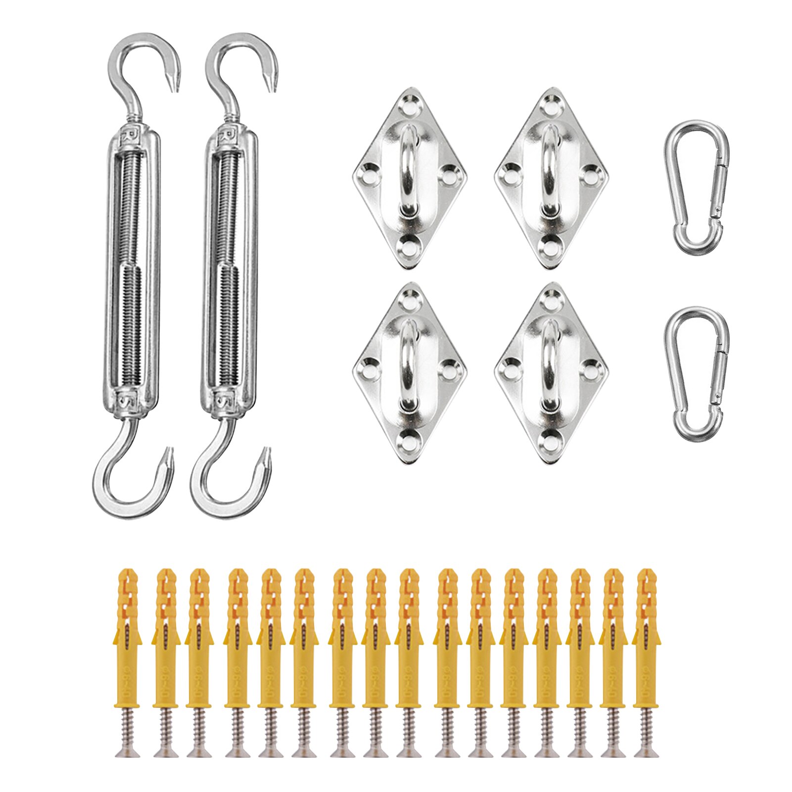 Sun Shade Sail Canopy Accessory 24pcs/set 304 Stainless Steel Hardware Kit Turnbuckle Pad Eye Carabiner Clip Hook Screws Silver