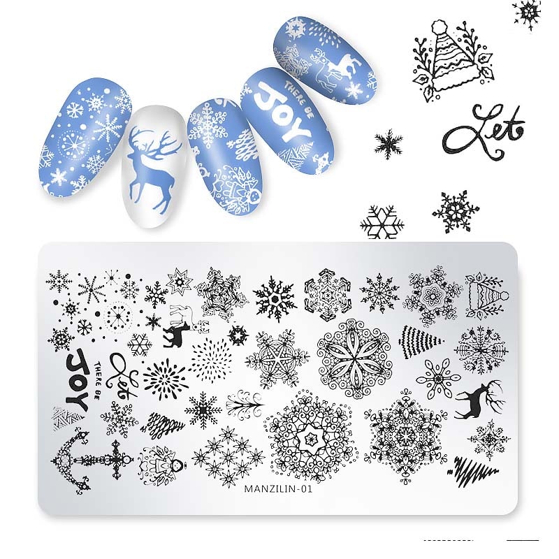 Kerst Nail Stempelen Plaat Sneeuwvlokken Beer Rechthoek Sjabloon Santa Elanden Nail Art Printing Stencil Tool