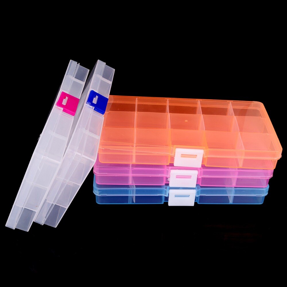 10/15/24 Slots Adjustable Plastic Storage Box Transparent Rectangle Case Organizer Boxes For Small Handmade Packing Jewelry