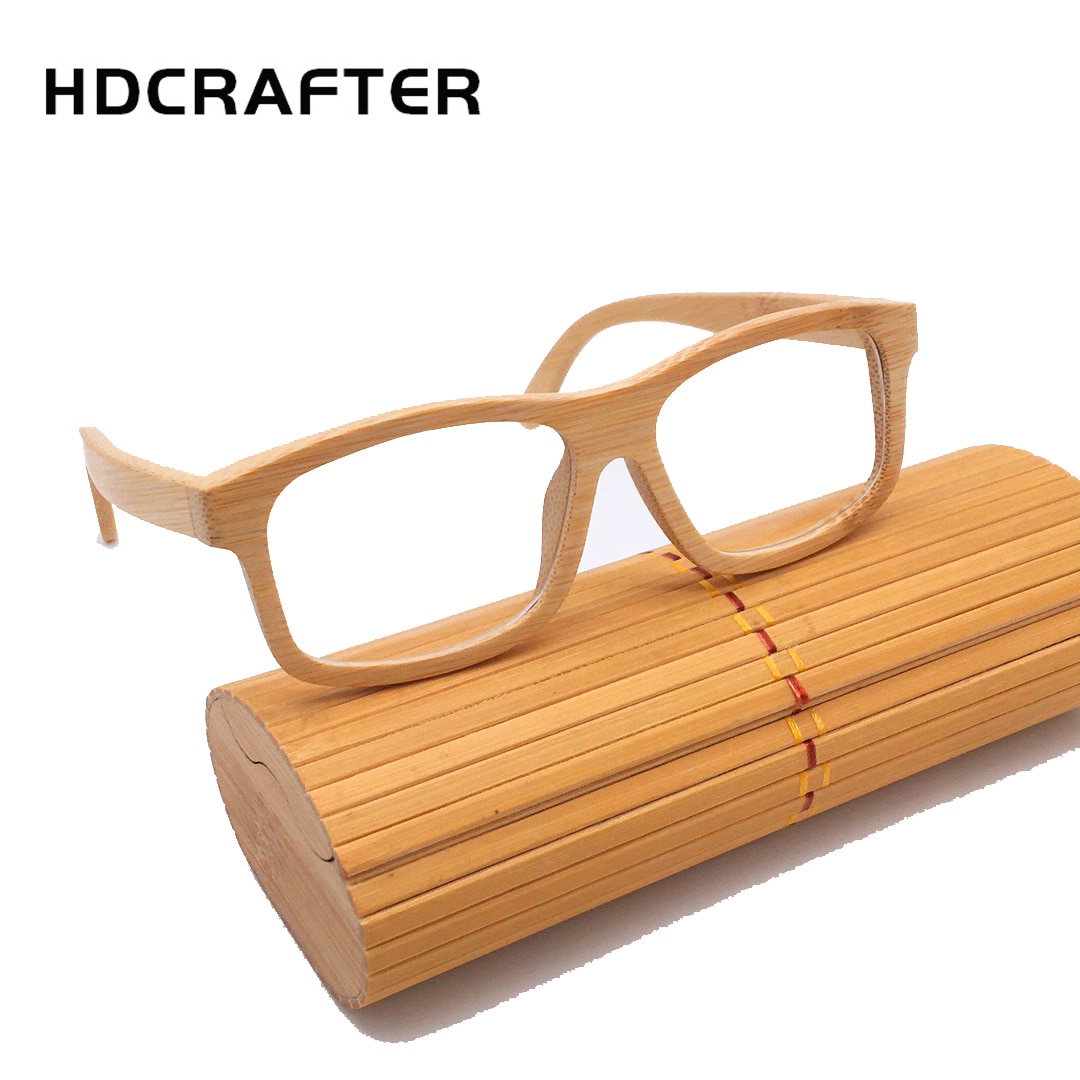 HDCRAFTER Real Wood Bamboo Eyeglasses Frames for Men Women Vintage Retro Myopia Optical Glasses Frame With Clear Lens