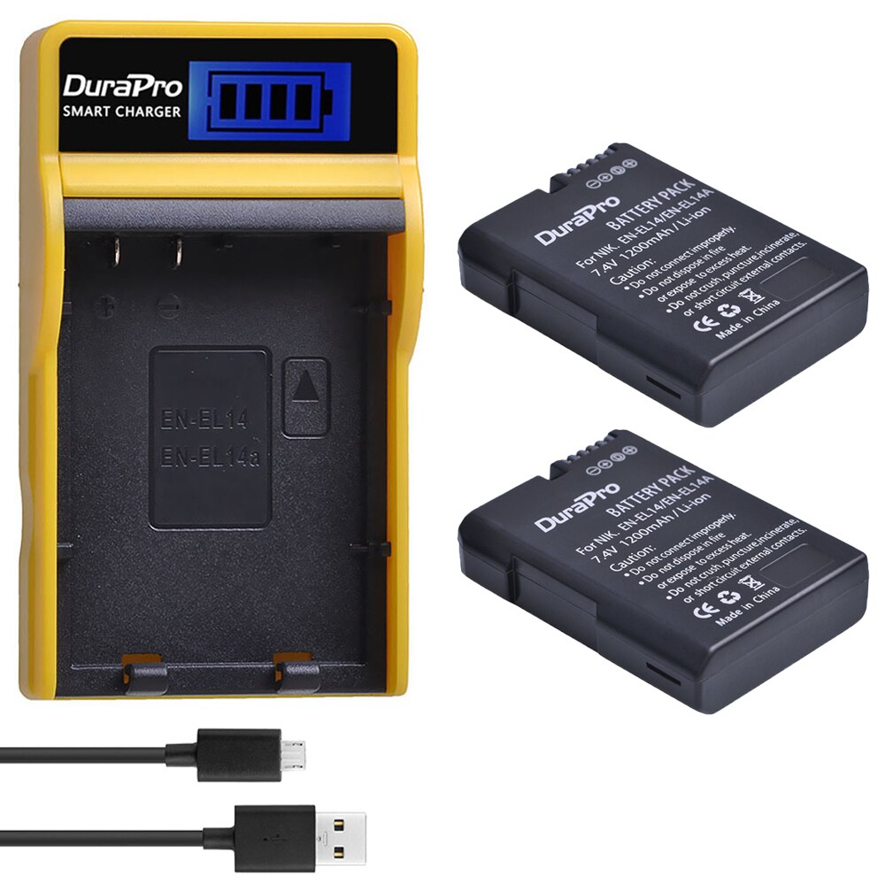 EN-EL14 de batería EN-EL14a EN EL14 EL14a EN14 + cargador USB con LCD para Nikon P7800 P7100 D3400 D5500 D5300 D5200, 3 uds.: 2battery and charger