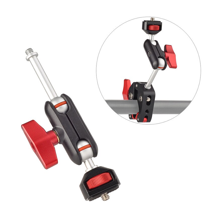 Vlogging articulando o braço mágico com o adaptador universal da montagem do monitor de vídeo da câmera do parafuso duplo ballher1/4 screw para a luz conduzida da gaiola