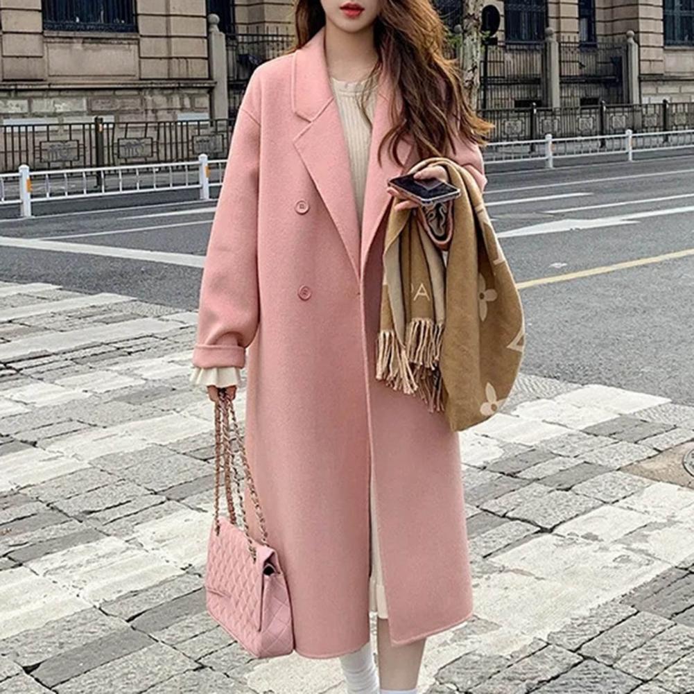 Vrouwen Wollen Jas Double-Breasted Herfst Winter Mode Losse Lange Trenchcoat Retro Losse Vrouwelijke Overjas Dames Windscherm