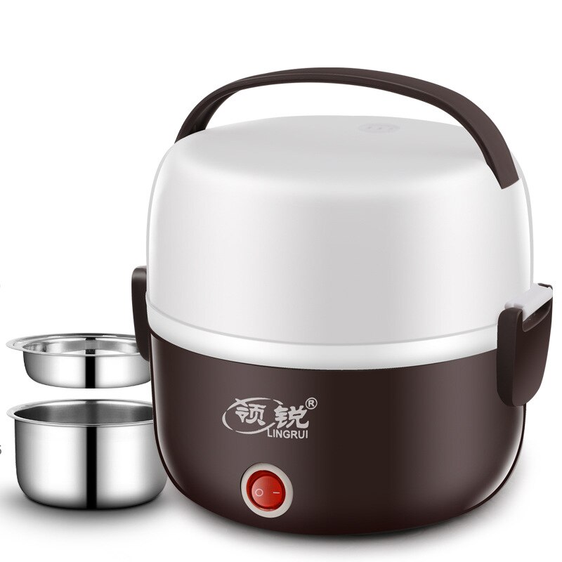 Mini elektrische rijstkoker roestvrij staal 2/3 lagen stomer draagbare maaltijd thermische verwarming lunchbox voedselcontainer warmer: 2 lagen paars / Vk