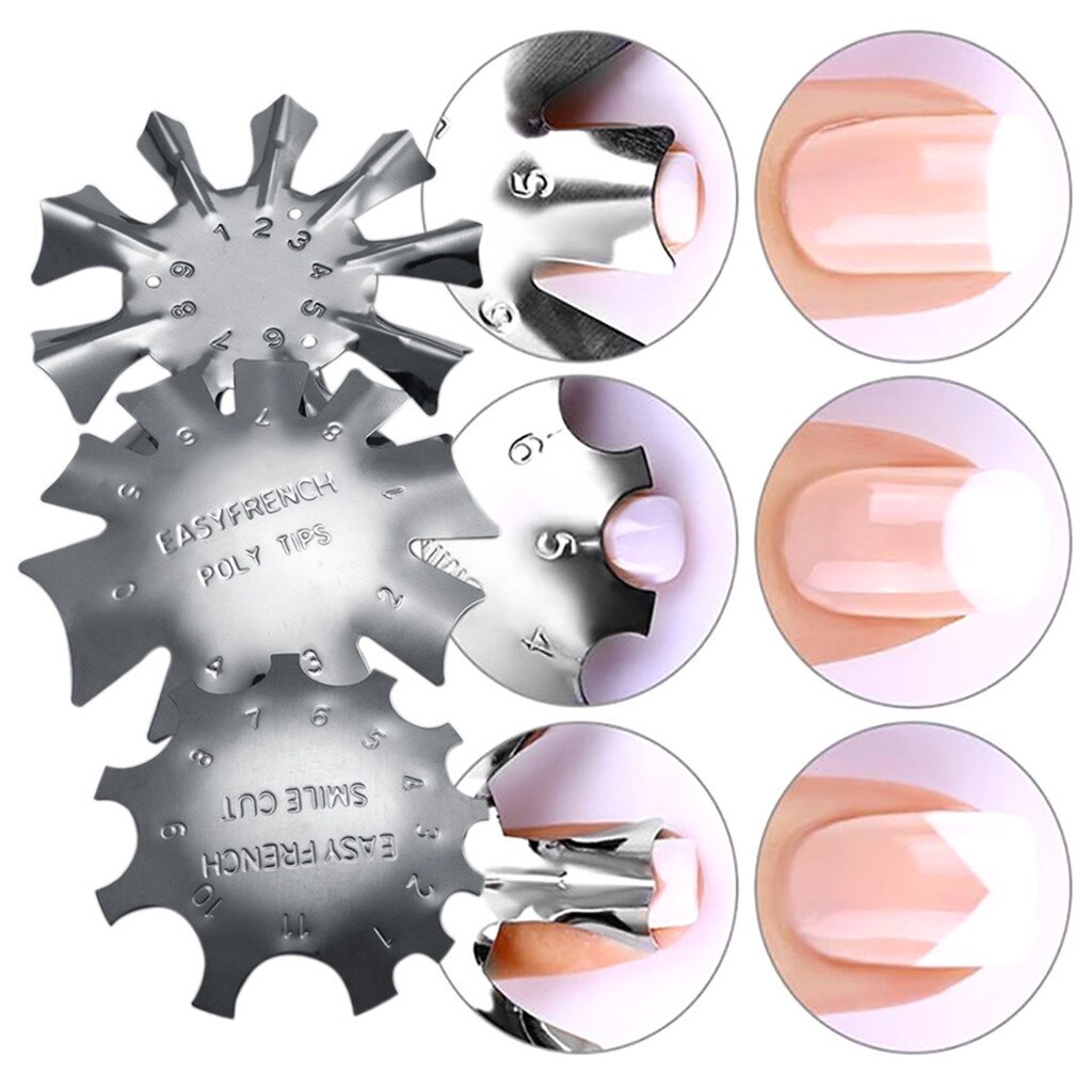 3 Size Nail Art French Tips Edge Cut Line Trimmer Metal Nail Template Set Nail Tips Mold Guides Friench Tools