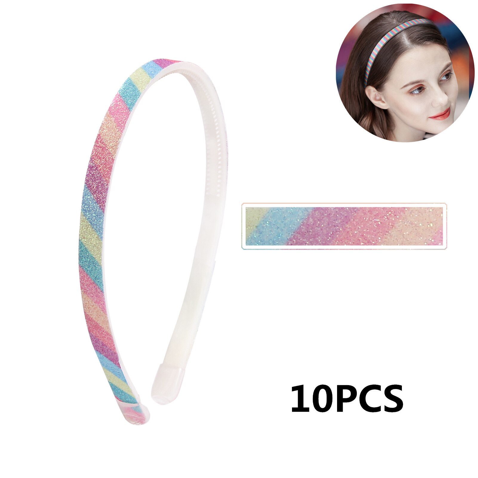 10Pcs 1Cm Haarband Rainbow Glitter Vrouwen Spons Hoofdband Dames Haarband Meisje Haar Bedekt Hars Haaraccessoires: 007-FG-2021-Y-3