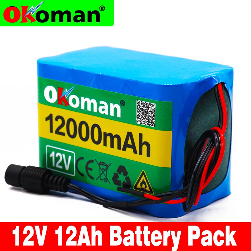 Okoman 12V 12Ah 18650 lithium battery 12.6V 12000mAh rechargeable battery with BMS for 75 W LED xenon lamp