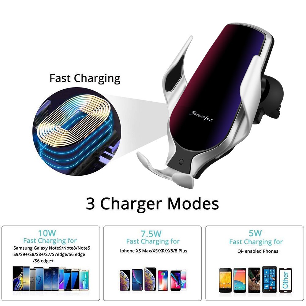 Aperto automático carregador de carro sem fio para iphone 11x8 xr xs 10 w qi carregamento rápido respiradouro ar suporte do telefone para samsung s20 s10