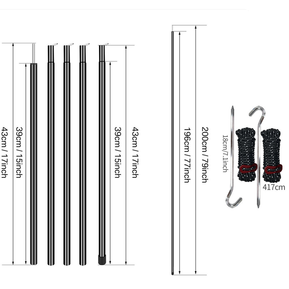 impostato di pali per tenda telescopici da 2 m, impostato di 2 pali pieghevoli da campeggio leggeri e regolabili per escursioni a baldacchino da passeggio