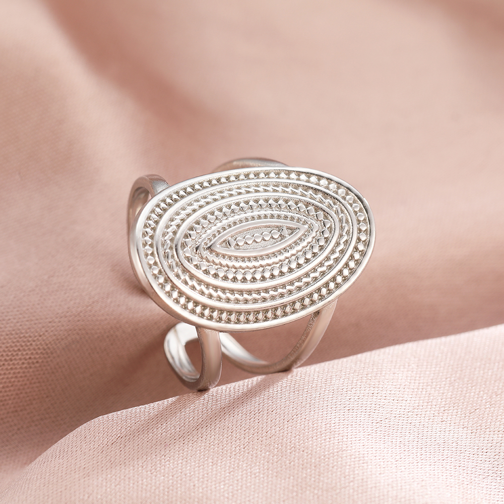 Anillos de acero inoxidable bohemio geométrico abierto ajustable anillo ancho Vintage anillo fino para mujer joyería de aniversario