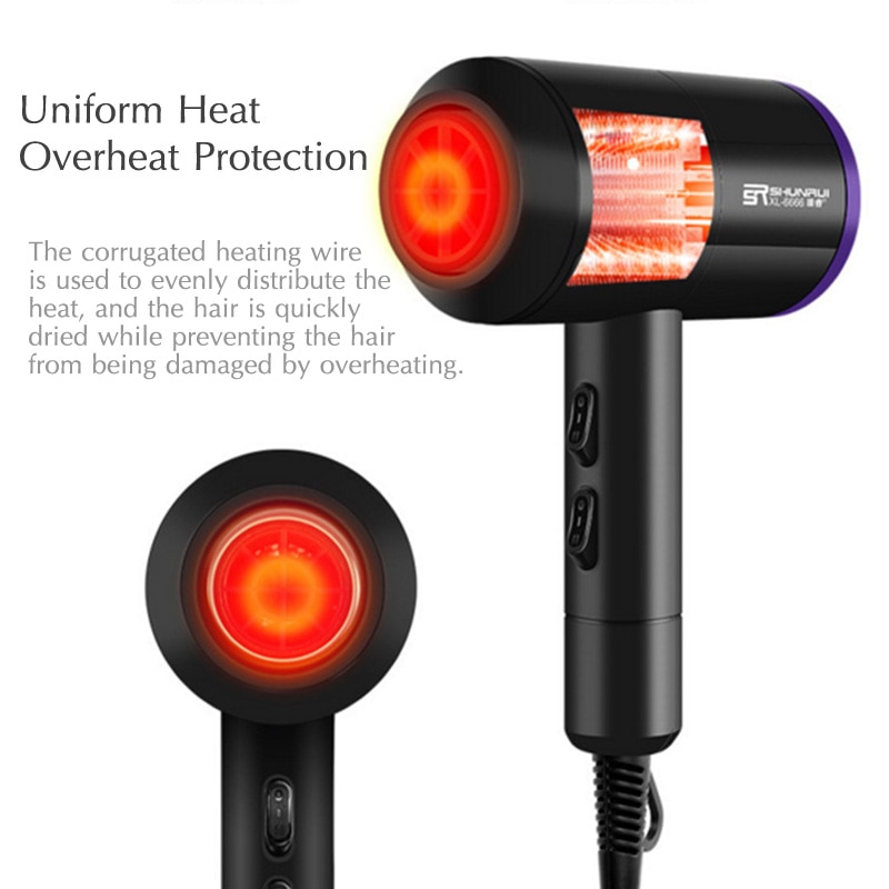 Powerful Hair Dryer Negative Ion Blow Dryer Household Salon Electric Hairdryer /Cold Wind With Collecting Nozzle