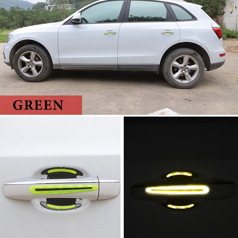 4pcs 3D Auto Deurklink Reflecterende Strips Waarschuwing Tape Deurklink Kom Cover Sticker Reflector Auto Styling Exterieur Accessoires