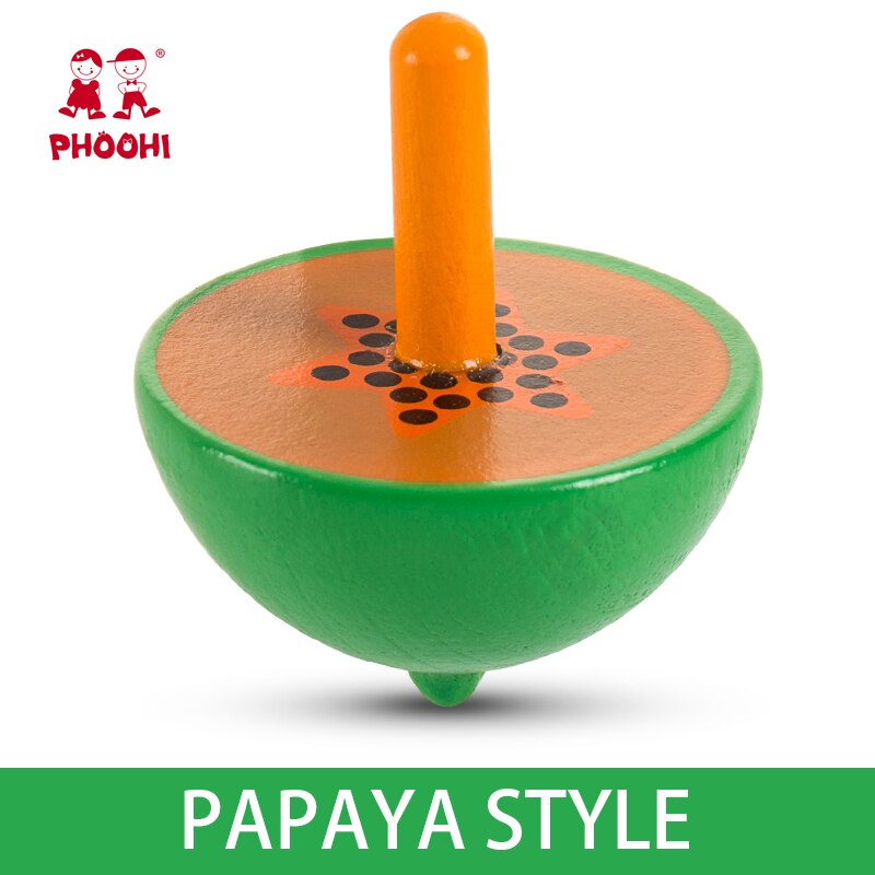 Dejlig tegneserie træ gyro stor nøjagtig spinding top totem print spinning top børns legetøj til børn: Papaya